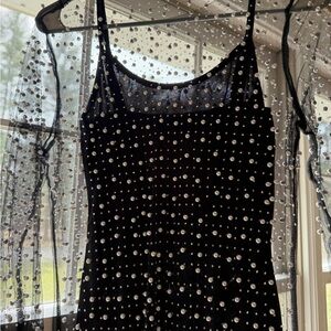 Haute Monde Black Dress with Sheer Pearl Overlay